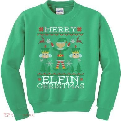 Merry Elfin Christmas Elf Ugly Kids Sweatshirt