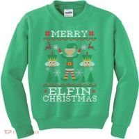 Merry Elfin Christmas Elf Ugly Kids Sweatshirt thumb 0