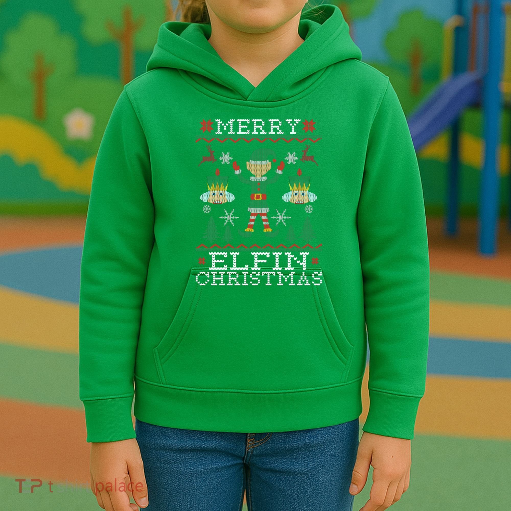Merry Elfin Christmas Elf Ugly Kids Hoodie