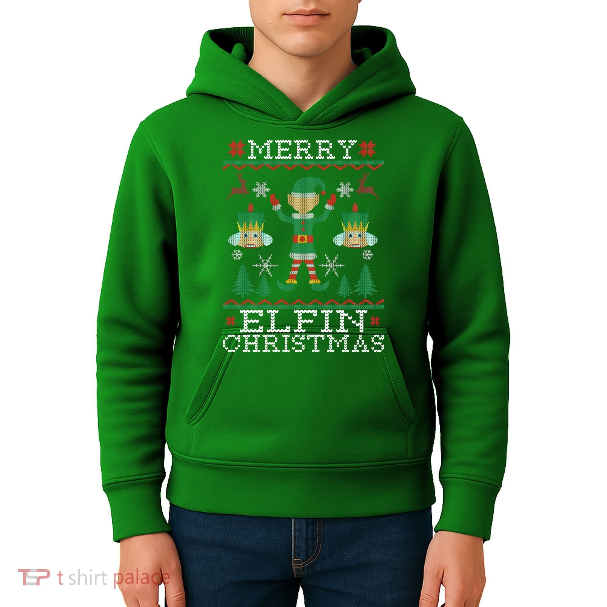 Merry Elfin Christmas Elf Ugly Kids Hoodie