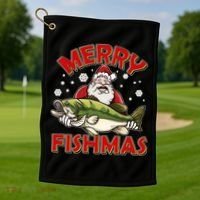 Merry Fishmas Christmas Fish Santa Golf Towel thumb 1
