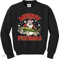 Merry Fishmas Christmas Fish Santa Kids Sweatshirt thumb 0