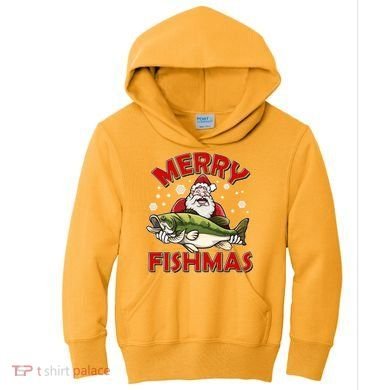 Merry Fishmas Christmas Fish Santa Kids Hoodie