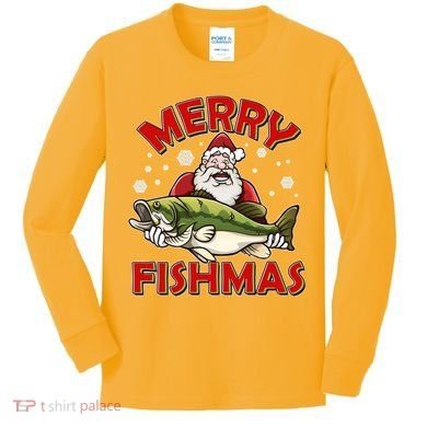 Merry Fishmas Christmas Fish Santa Kids Long Sleeve Shirt
