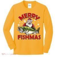 Merry Fishmas Christmas Fish Santa Kids Long Sleeve Shirt thumb 0