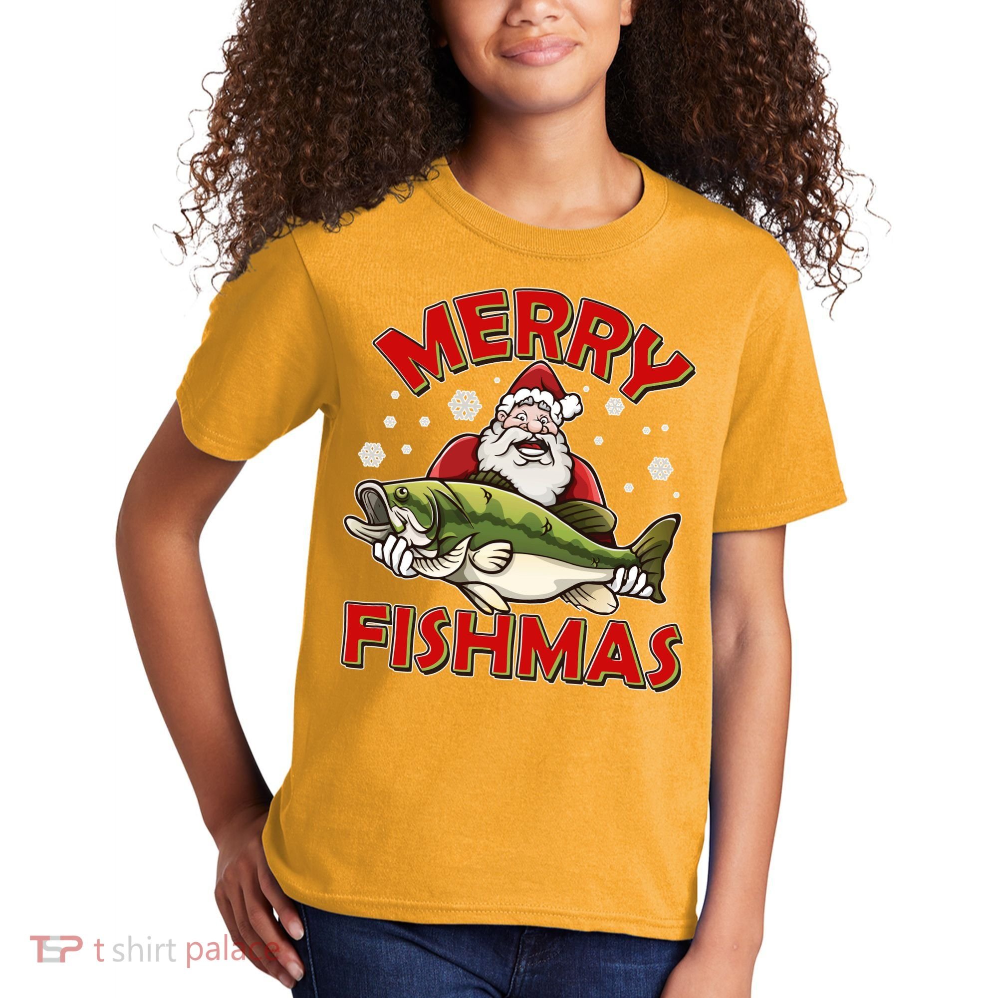 Merry Fishmas Christmas Fish Santa Kids T-Shirt