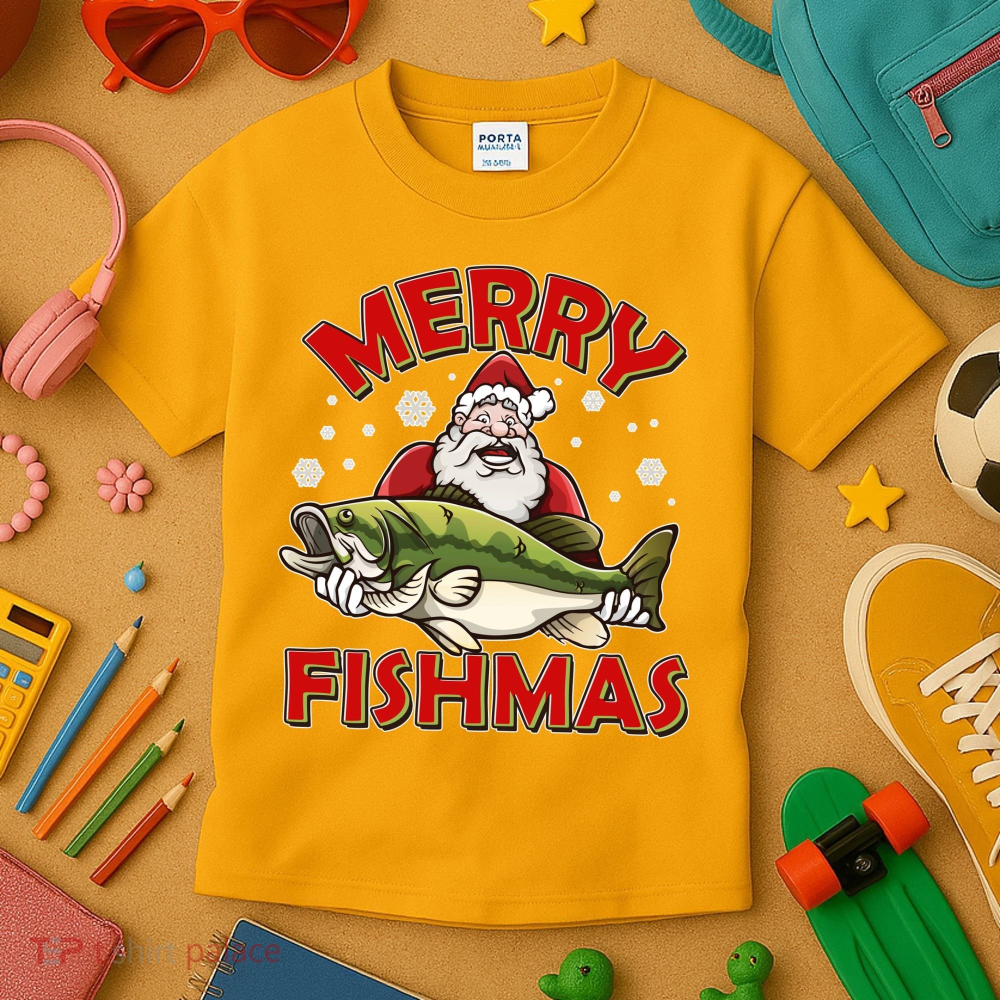 Merry Fishmas Christmas Fish Santa Kids T-Shirt