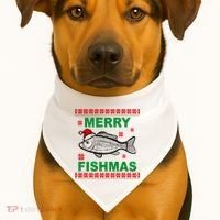 Merry Fishmas Ugly Christmas USA-Made Doggie Bandana thumb 1