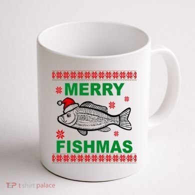 Merry Fishmas Ugly Christmas Coffee Mug back