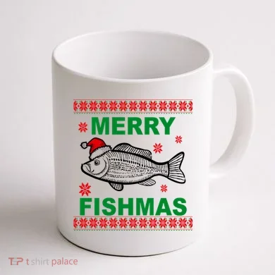 Merry Fishmas Ugly Christmas Coffee Mug back