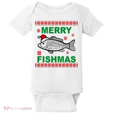 Merry Fishmas Ugly Christmas Baby Bodysuit