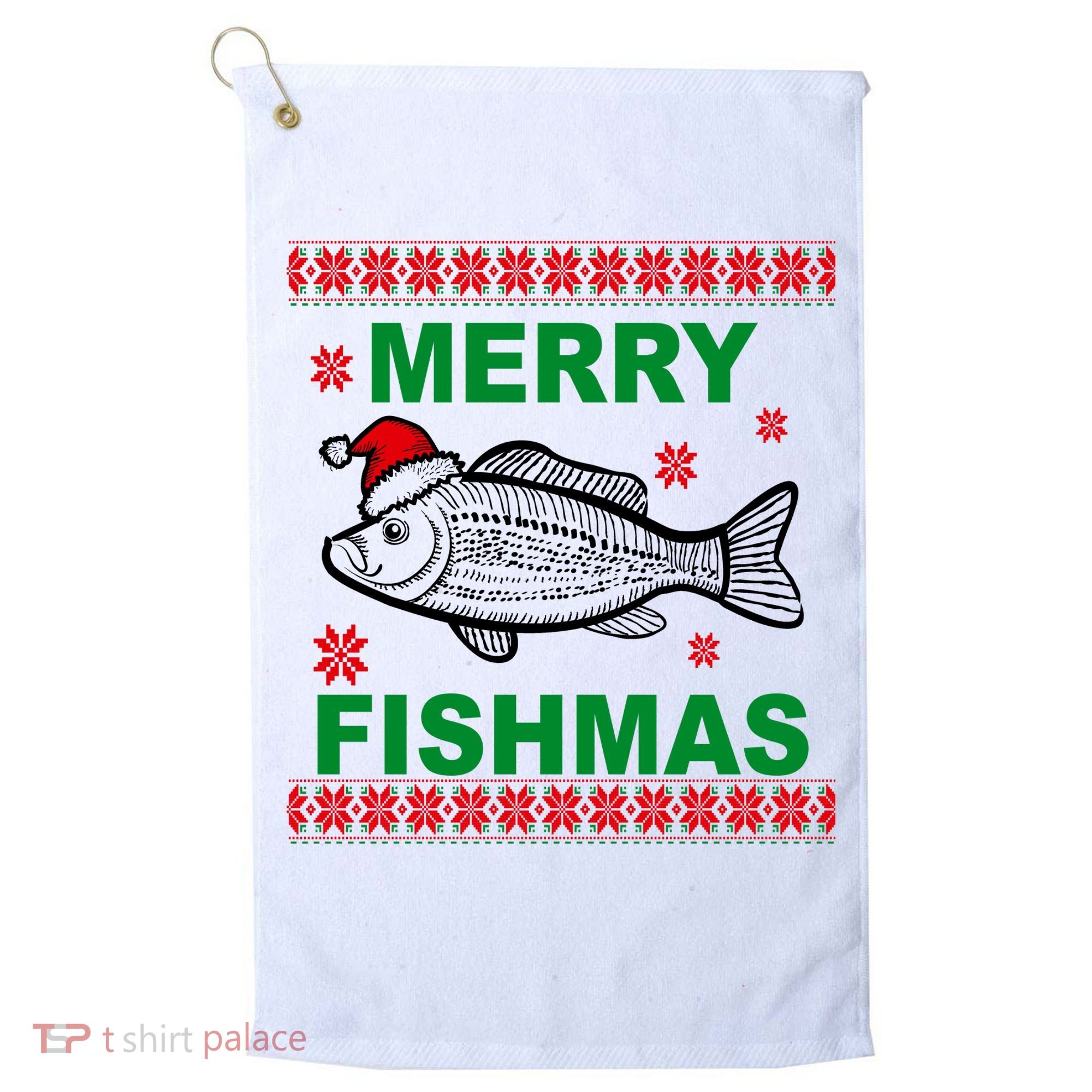 Merry Fishmas Ugly Christmas Golf Towel