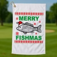 Merry Fishmas Ugly Christmas Golf Towel thumb 1