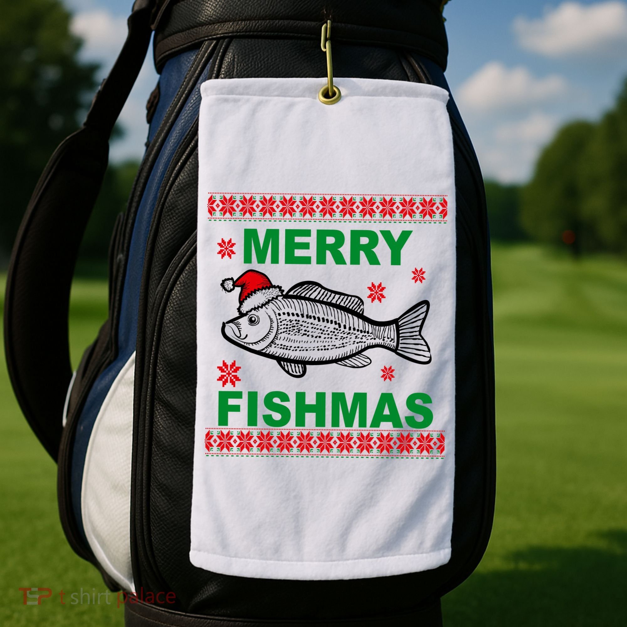 Merry Fishmas Ugly Christmas Golf Towel