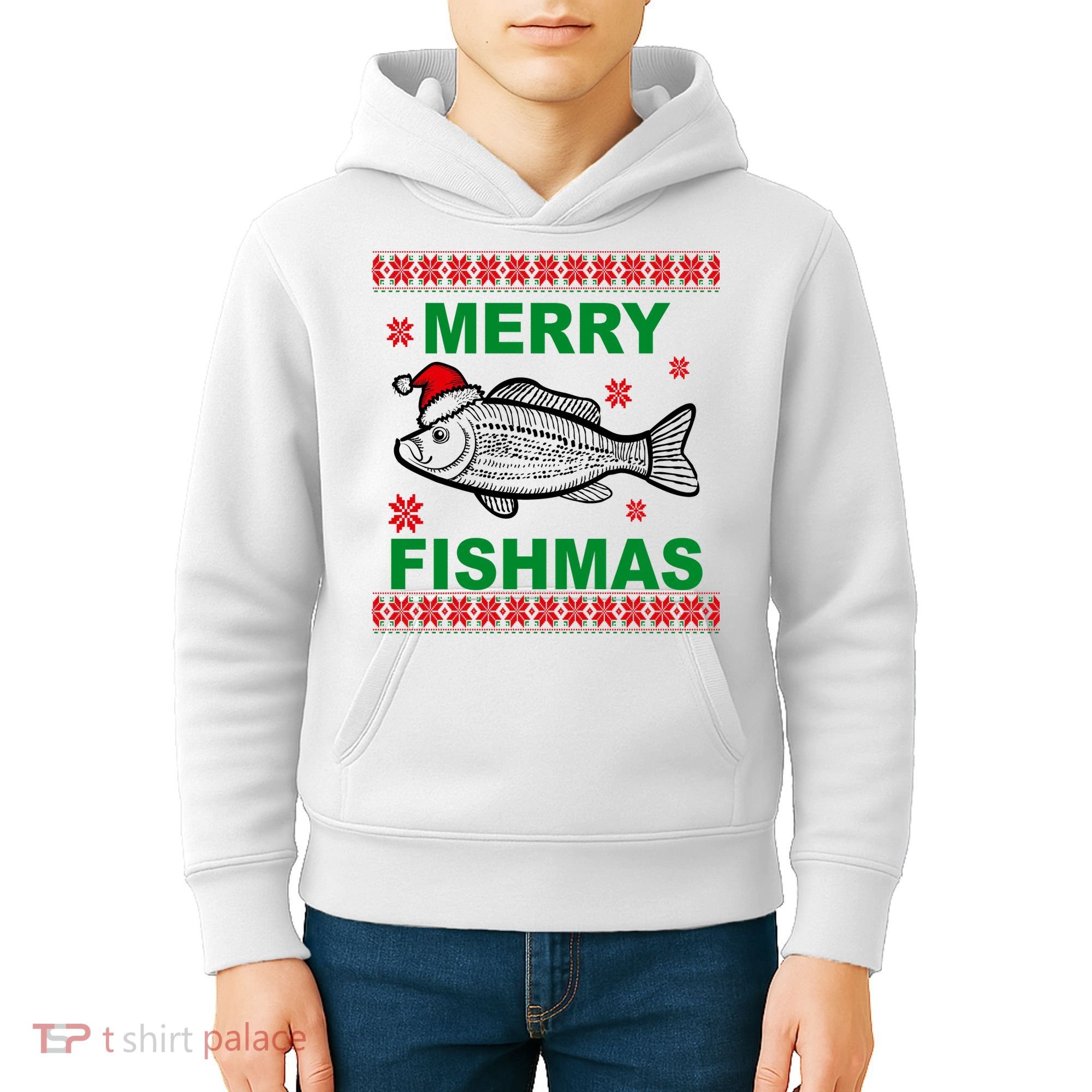 Merry Fishmas Ugly Christmas Kids Hoodie