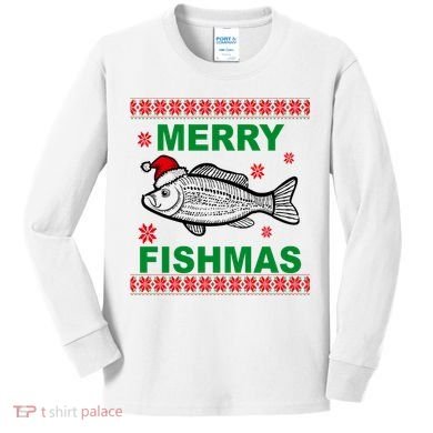 Merry Fishmas Ugly Christmas Kids Long Sleeve Shirt