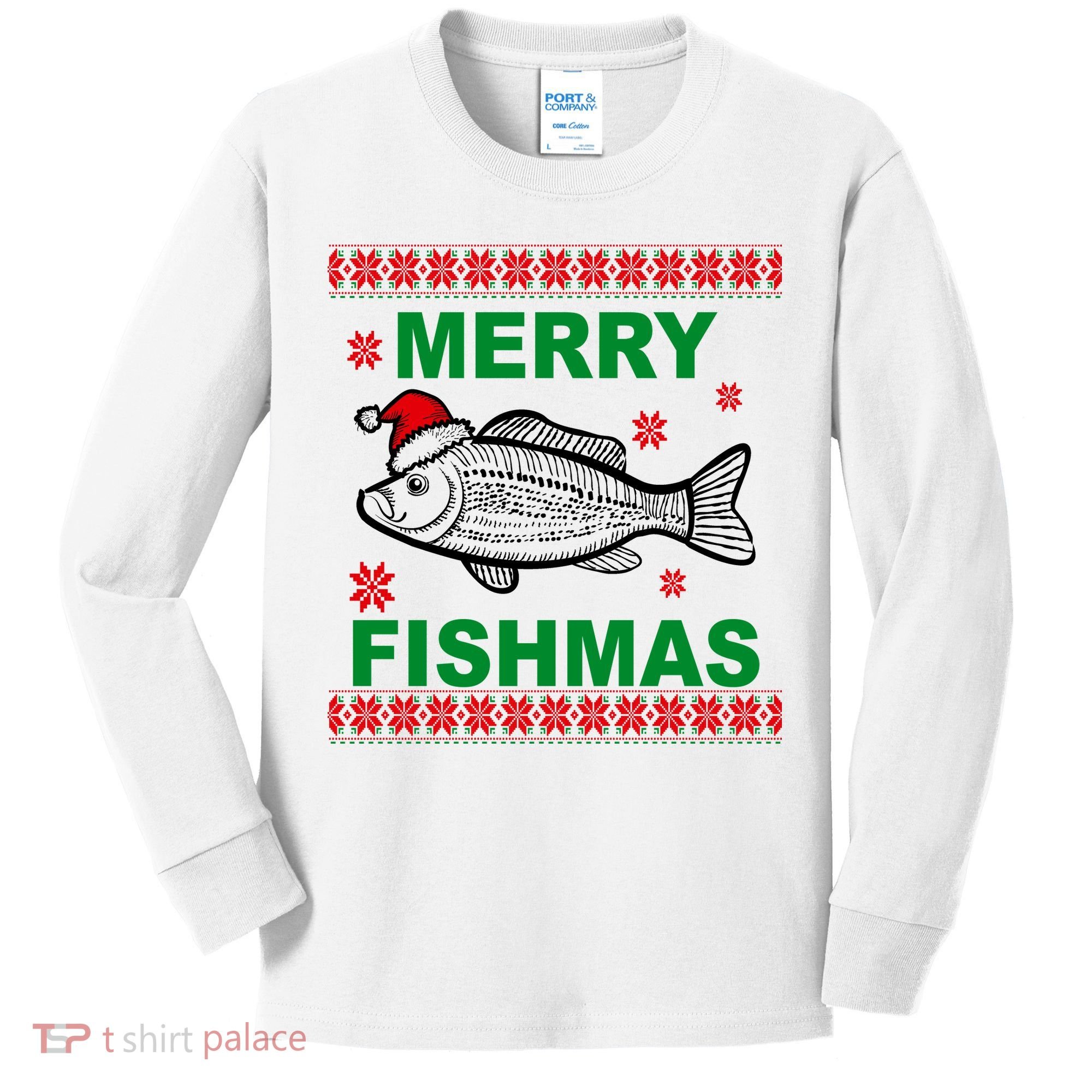 Merry Fishmas Ugly Christmas Kids Long Sleeve Shirt