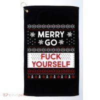 Merry Go F*ck Yourself Ugly Christmas Sweater Golf Towel thumb 0