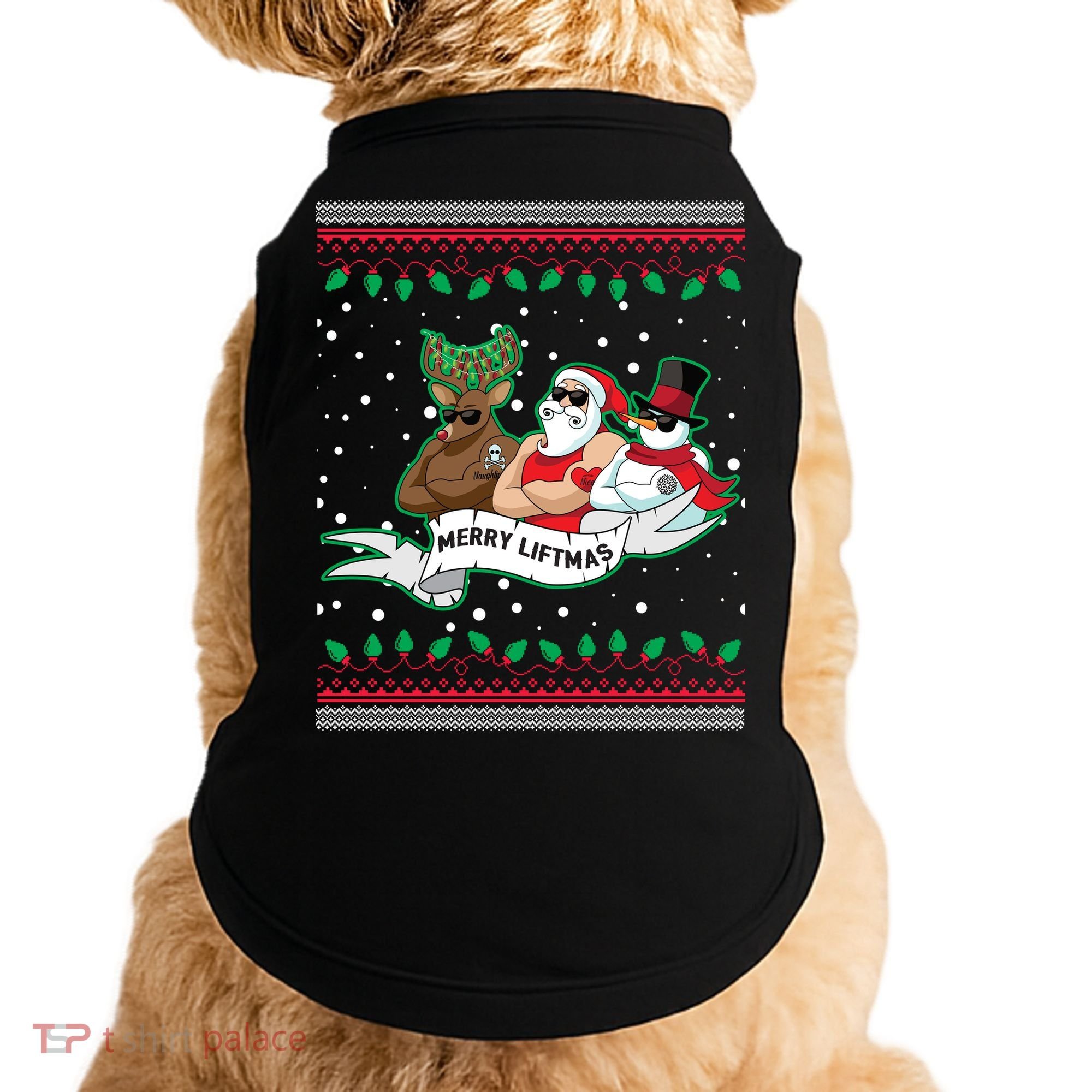 Merry Liftmas Funny Ugly Christmas Sweater Doggie Tank