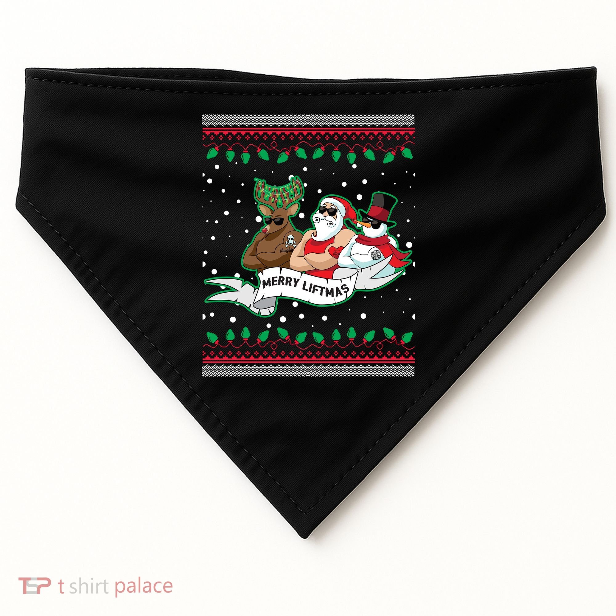 Merry Liftmas Funny Ugly Christmas Sweater USA-Made Doggie Bandana