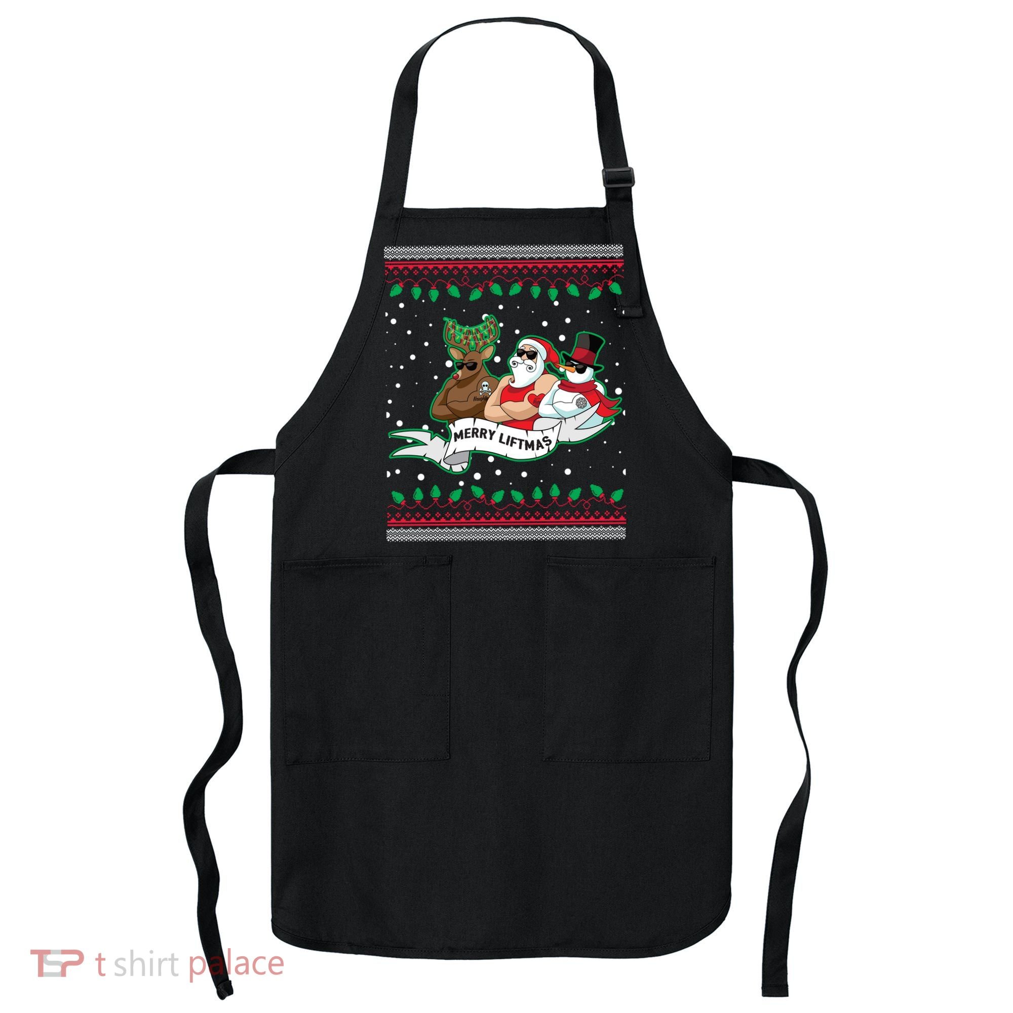 Merry Liftmas Funny Ugly Christmas Sweater Apron