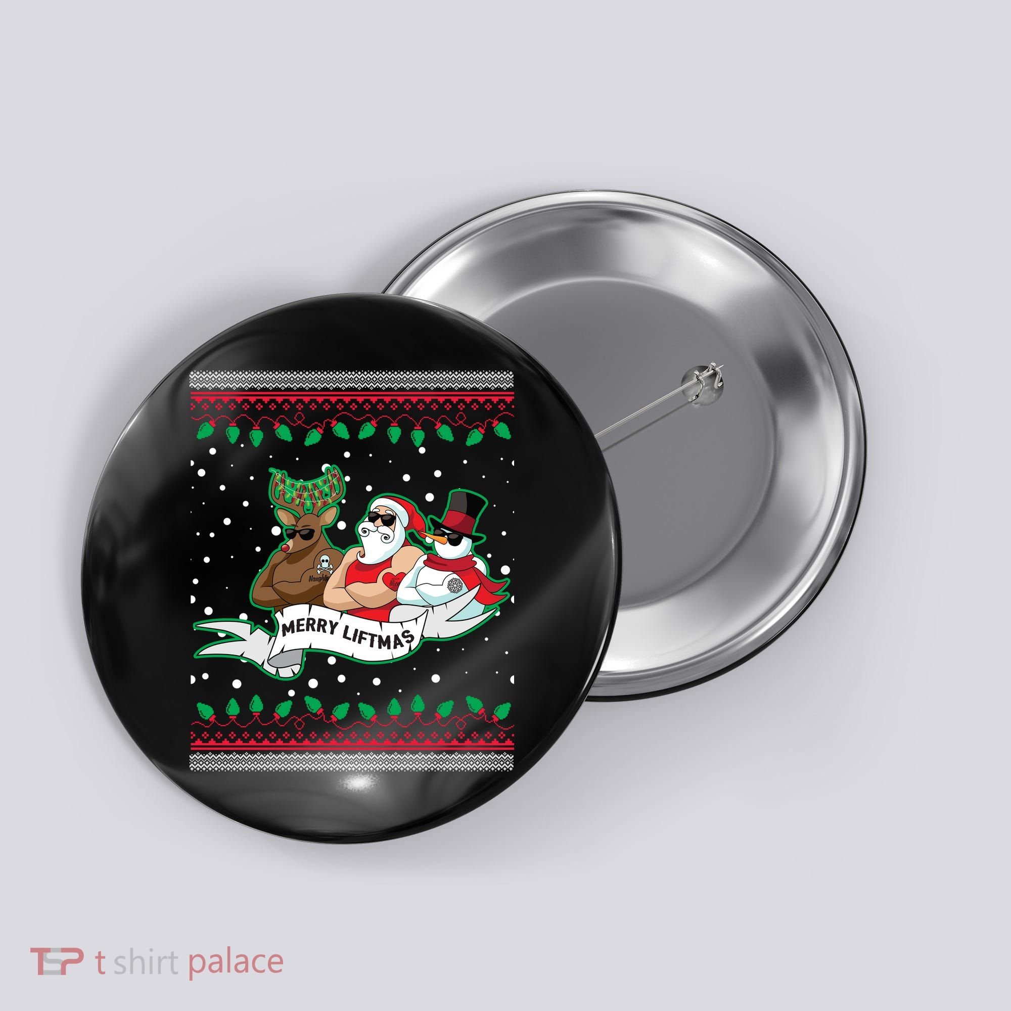 Merry Liftmas Funny Ugly Christmas Sweater Button