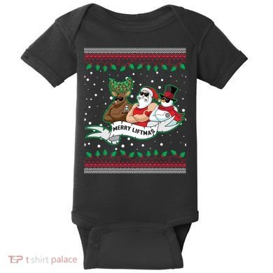 Merry Liftmas Funny Ugly Christmas Sweater Baby Bodysuit
