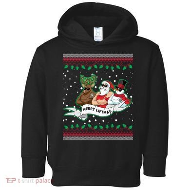 Merry Liftmas Funny Ugly Christmas Sweater Toddler Hoodie