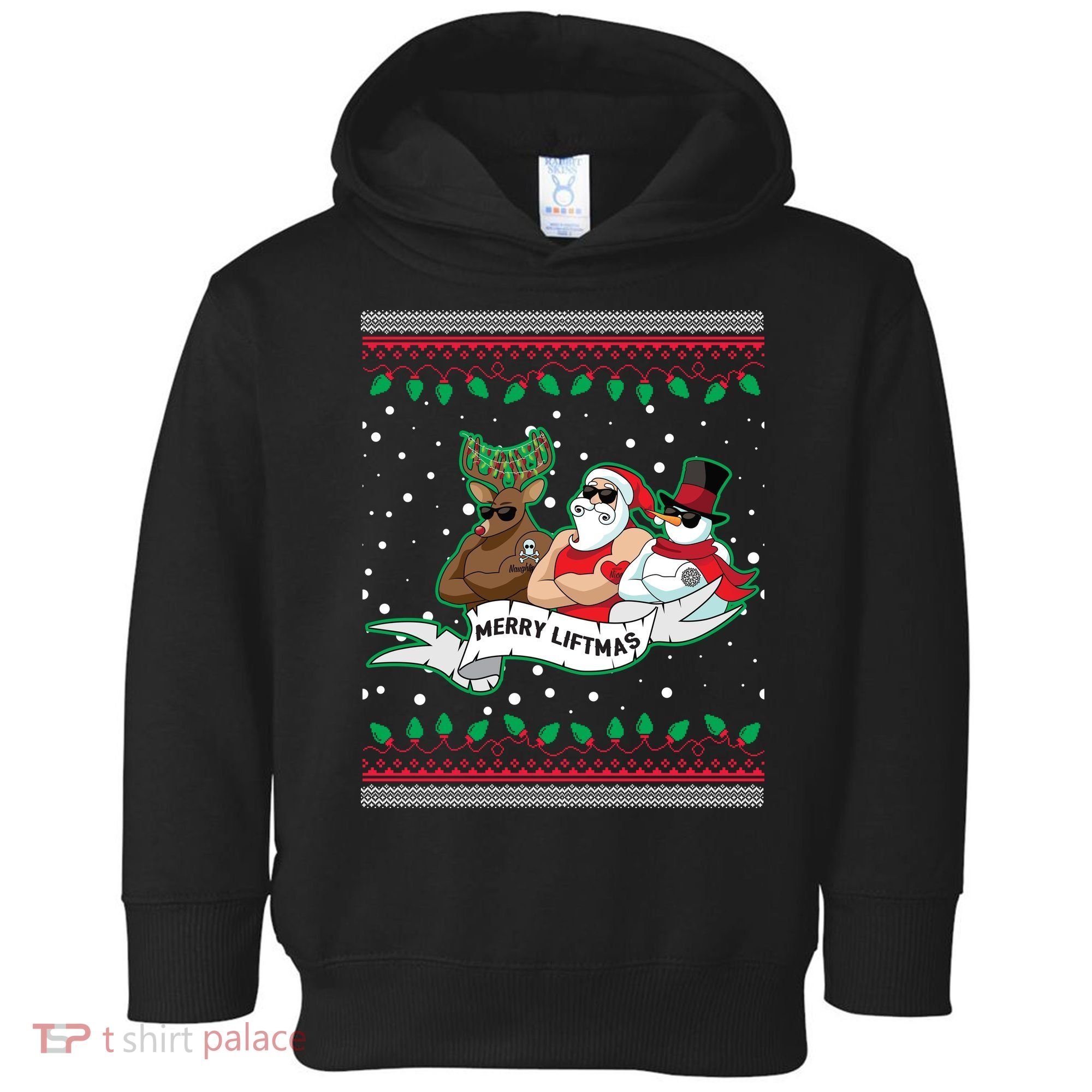 Merry Liftmas Funny Ugly Christmas Sweater Toddler Hoodie