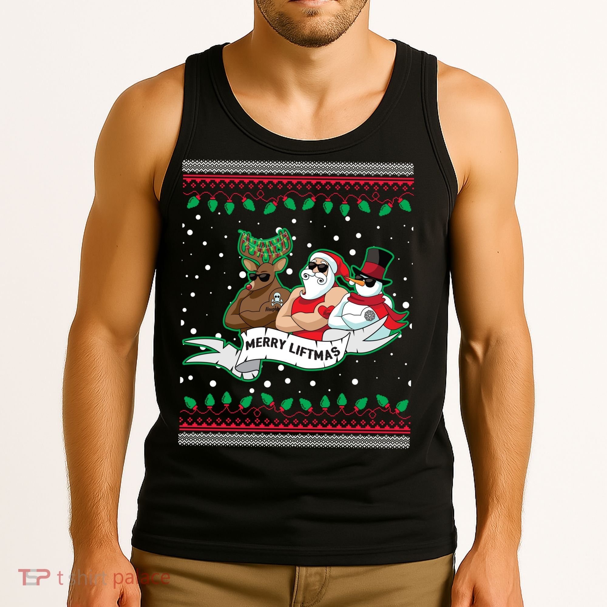 Merry Liftmas Funny Ugly Christmas Sweater Tank Top