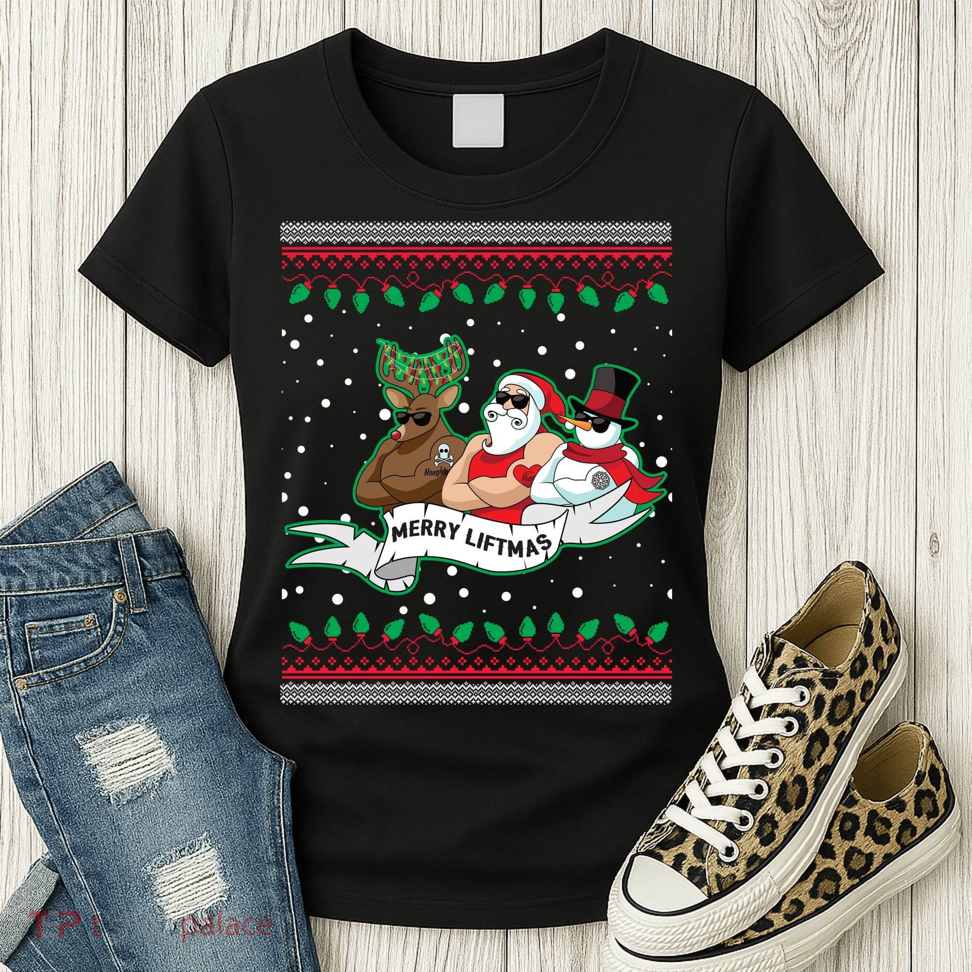 Merry Liftmas Funny Ugly Christmas Sweater Women's T-Shirt