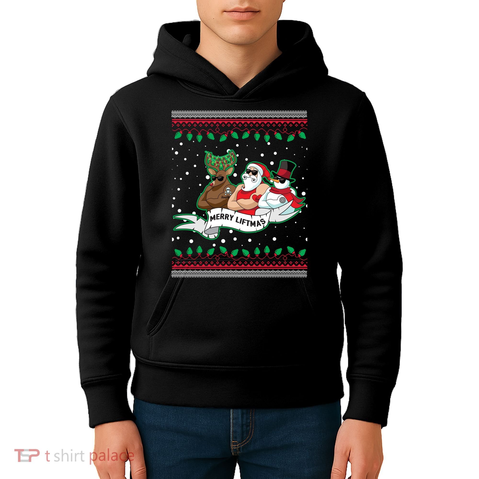 Merry Liftmas Funny Ugly Christmas Sweater Kids Hoodie
