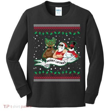 Merry Liftmas Funny Ugly Christmas Sweater Kids Long Sleeve Shirt