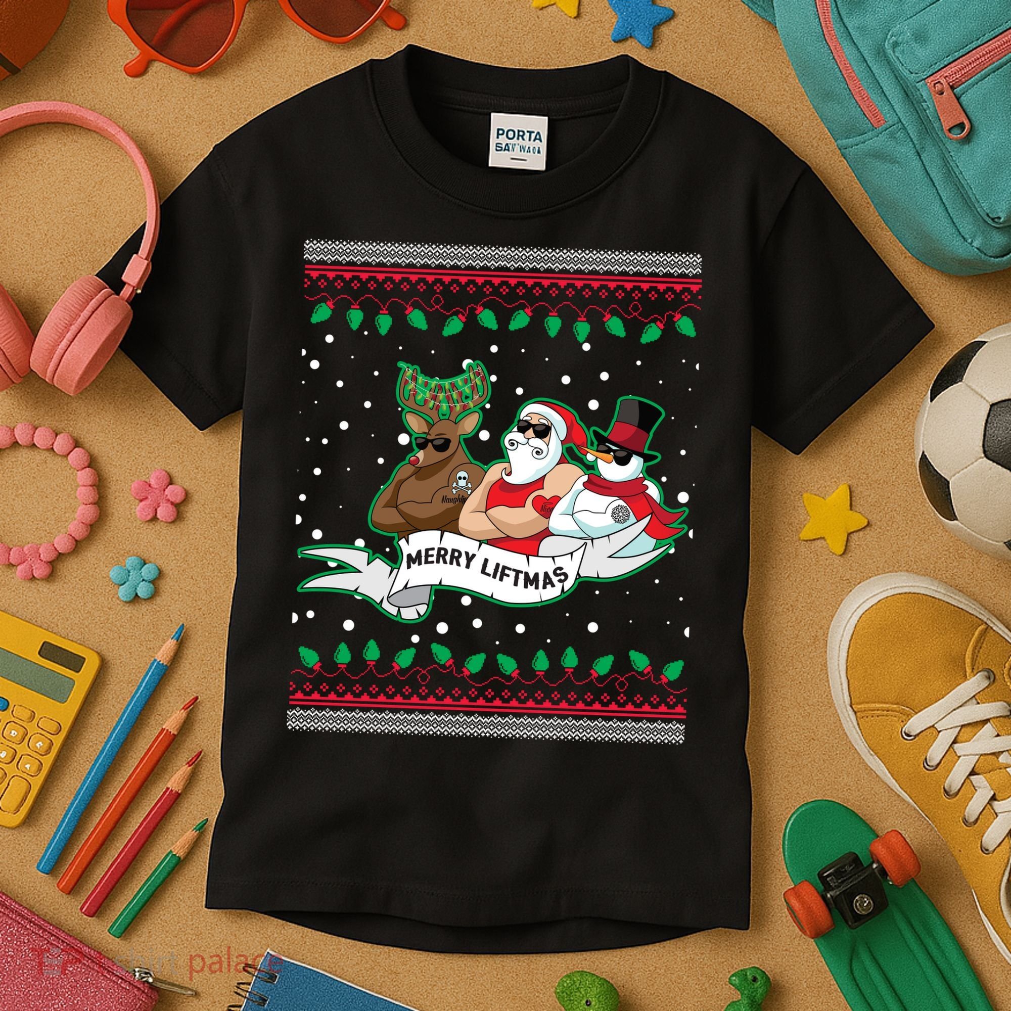 Merry Liftmas Funny Ugly Christmas Sweater Kids T-Shirt