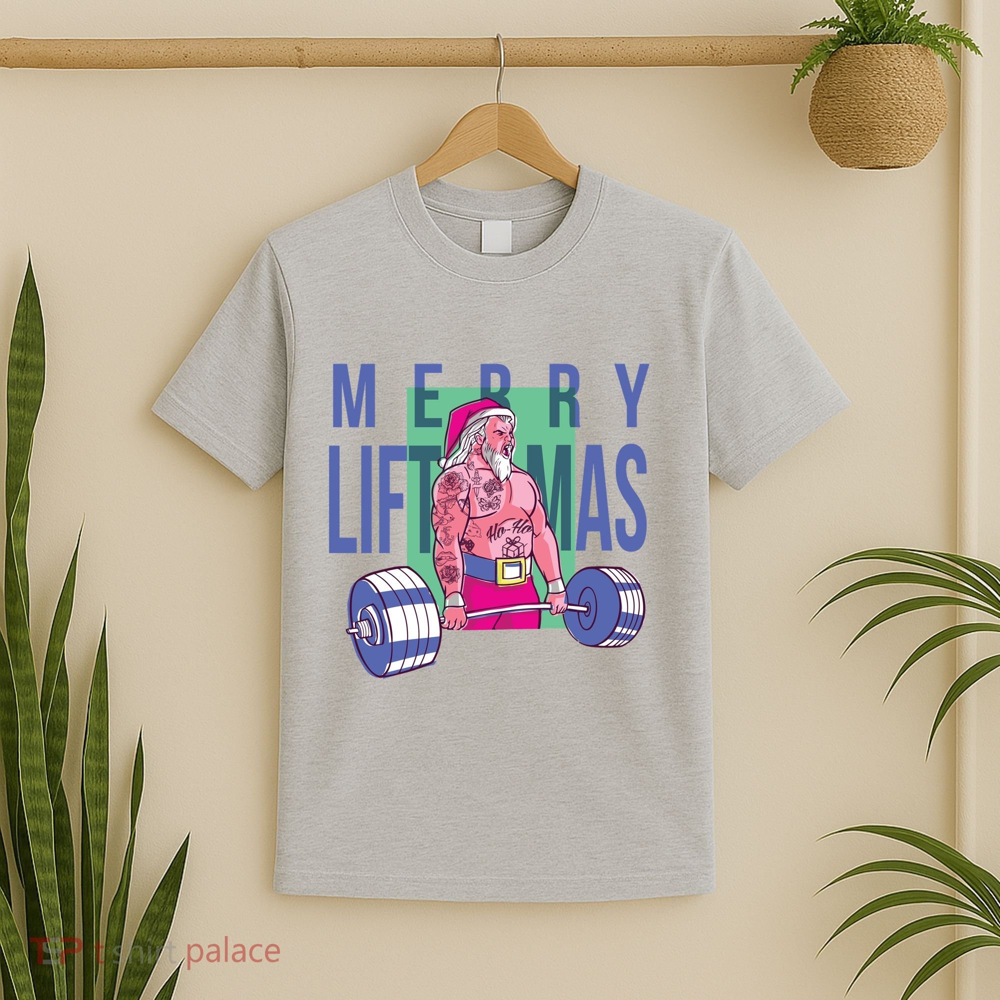 Merry Liftmas Tattoo Santa T-Shirt