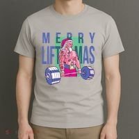 Merry Liftmas Tattoo Santa T-Shirt thumb 3