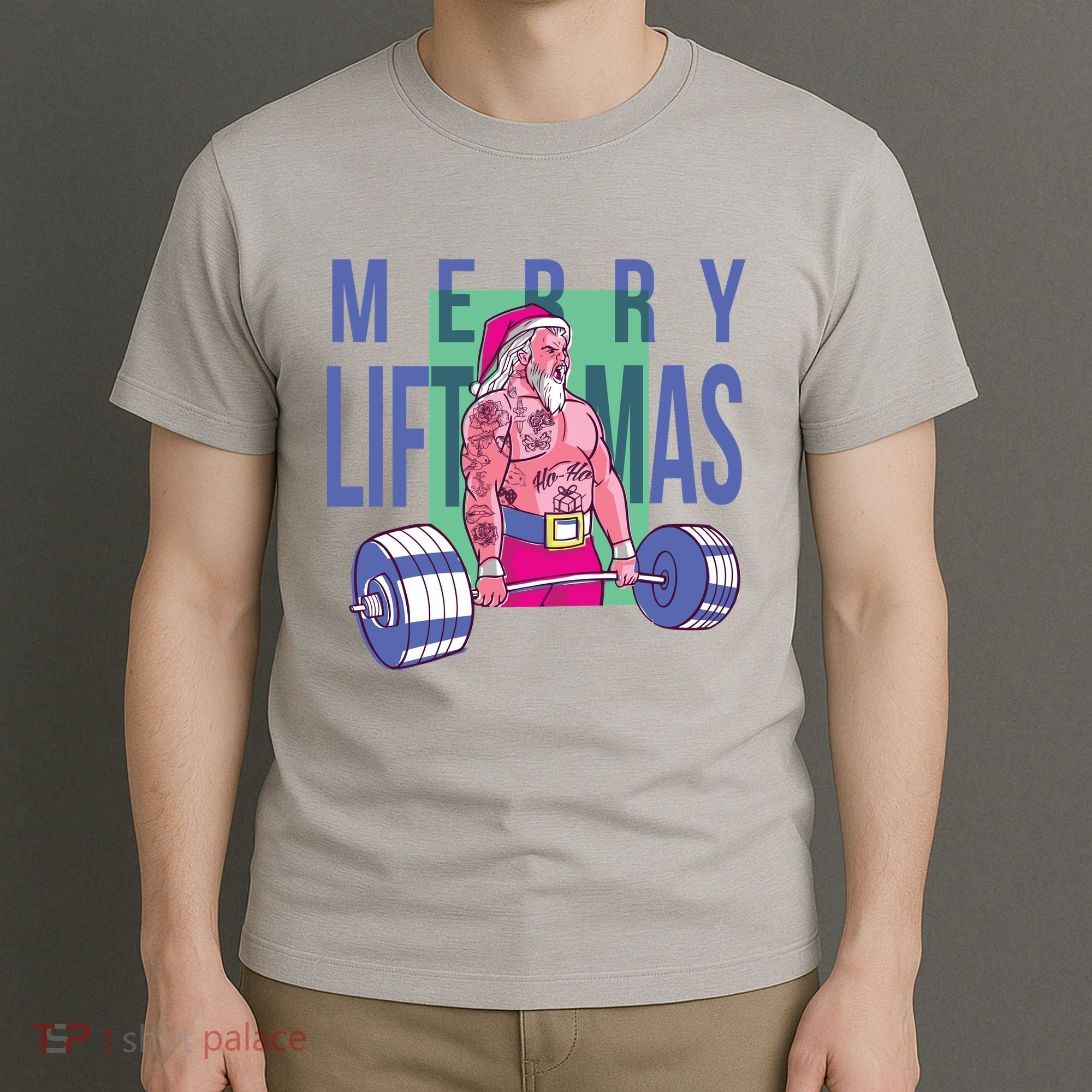 Merry Liftmas Tattoo Santa T-Shirt