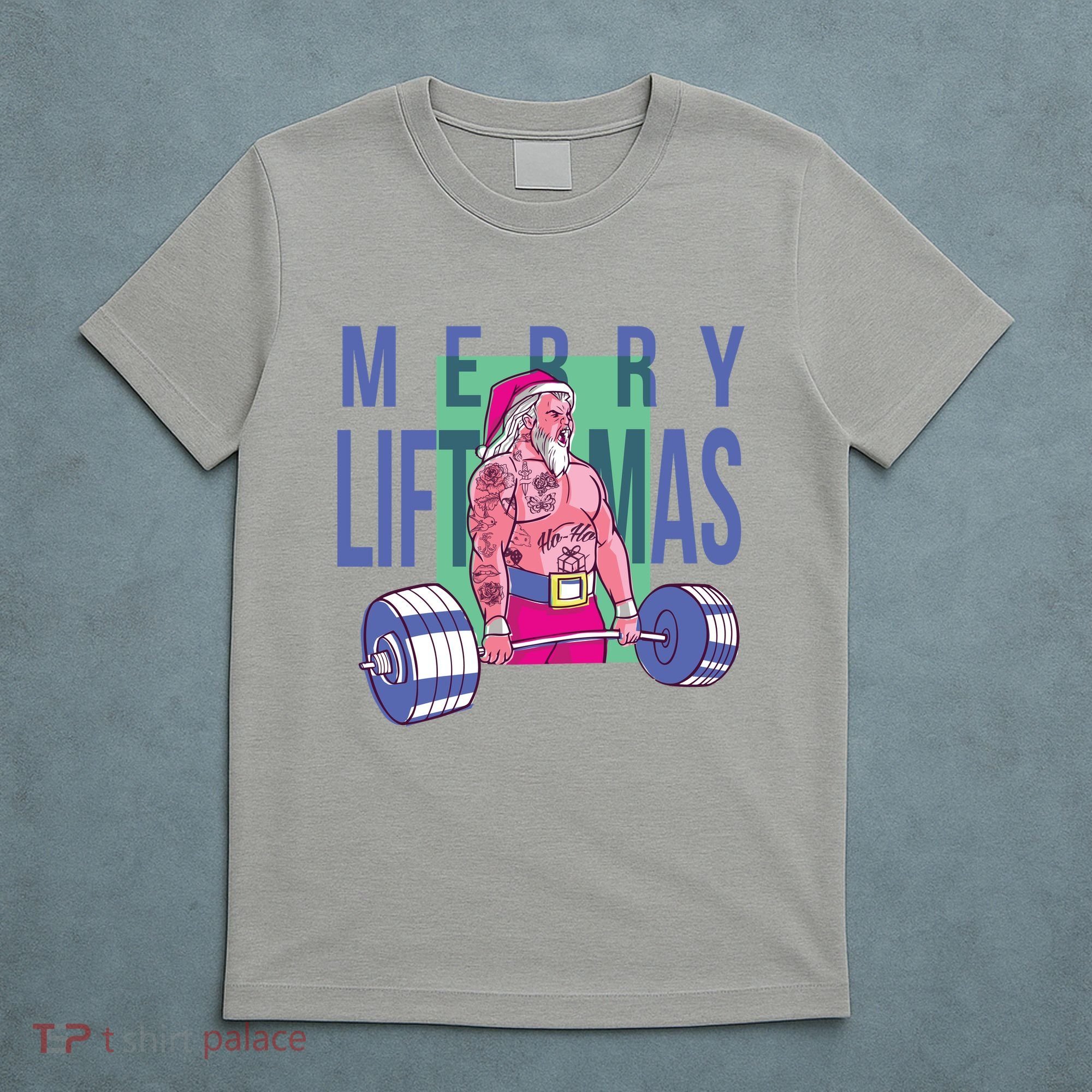 Merry Liftmas Tattoo Santa T-Shirt
