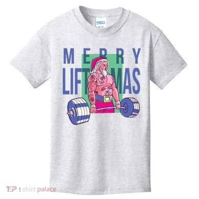 Merry Liftmas Tattoo Santa Kids T-Shirt