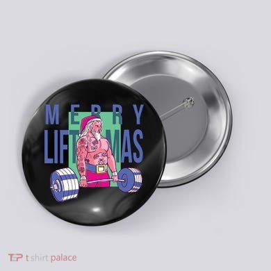 Merry Liftmas Tattoo Santa Button