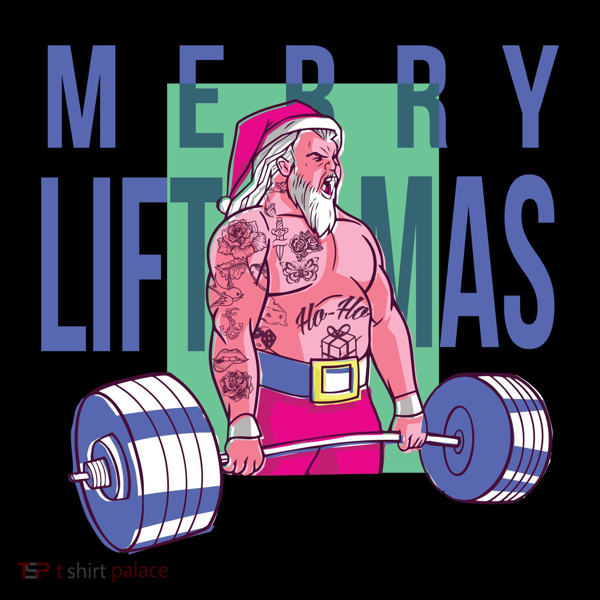 Merry Liftmas Tattoo Santa Button