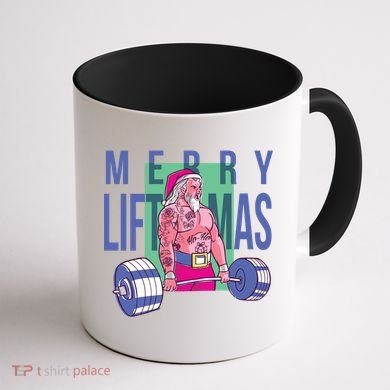 Merry Liftmas Tattoo Santa Coffee Mug back