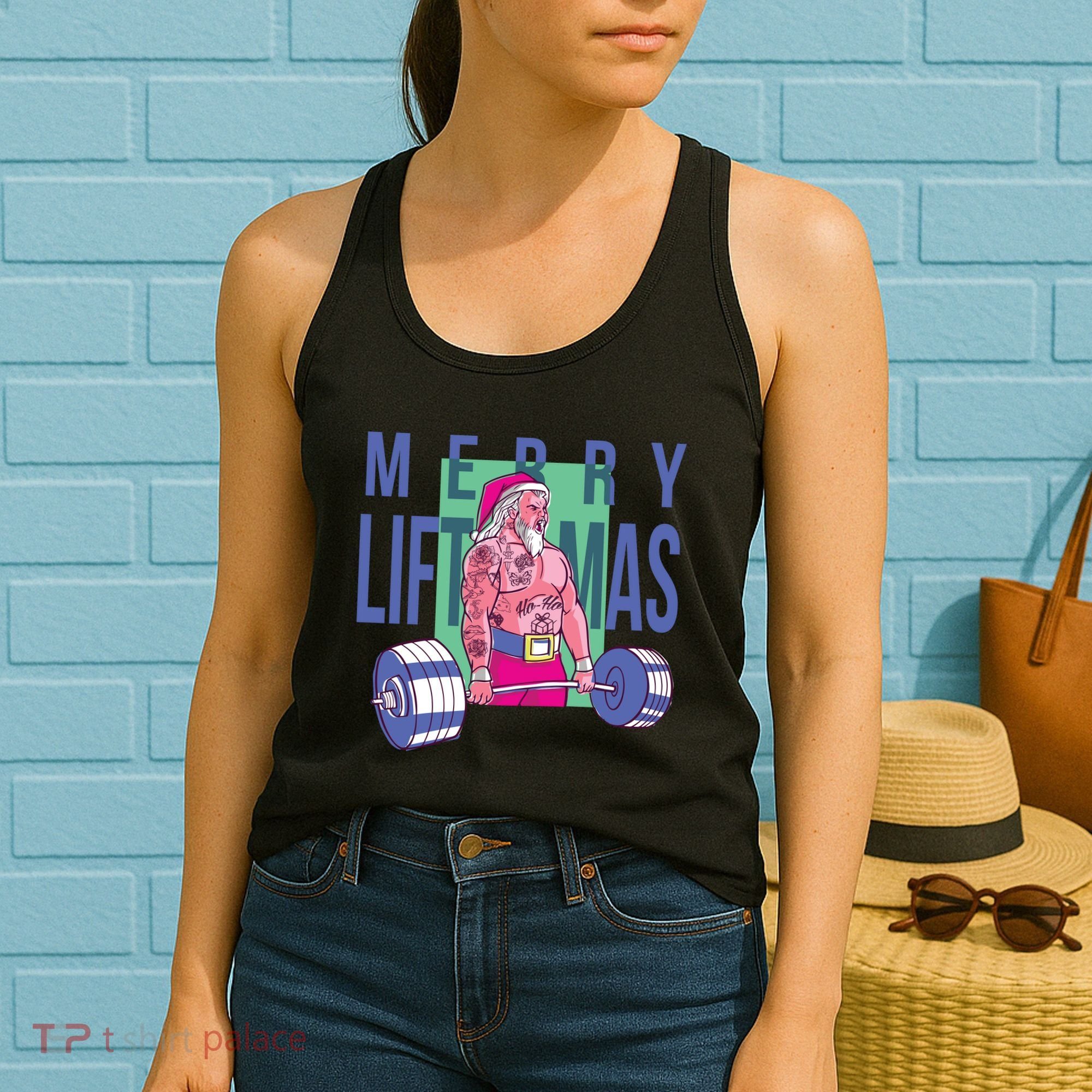 Merry Liftmas Tattoo Santa Women's Tank Top