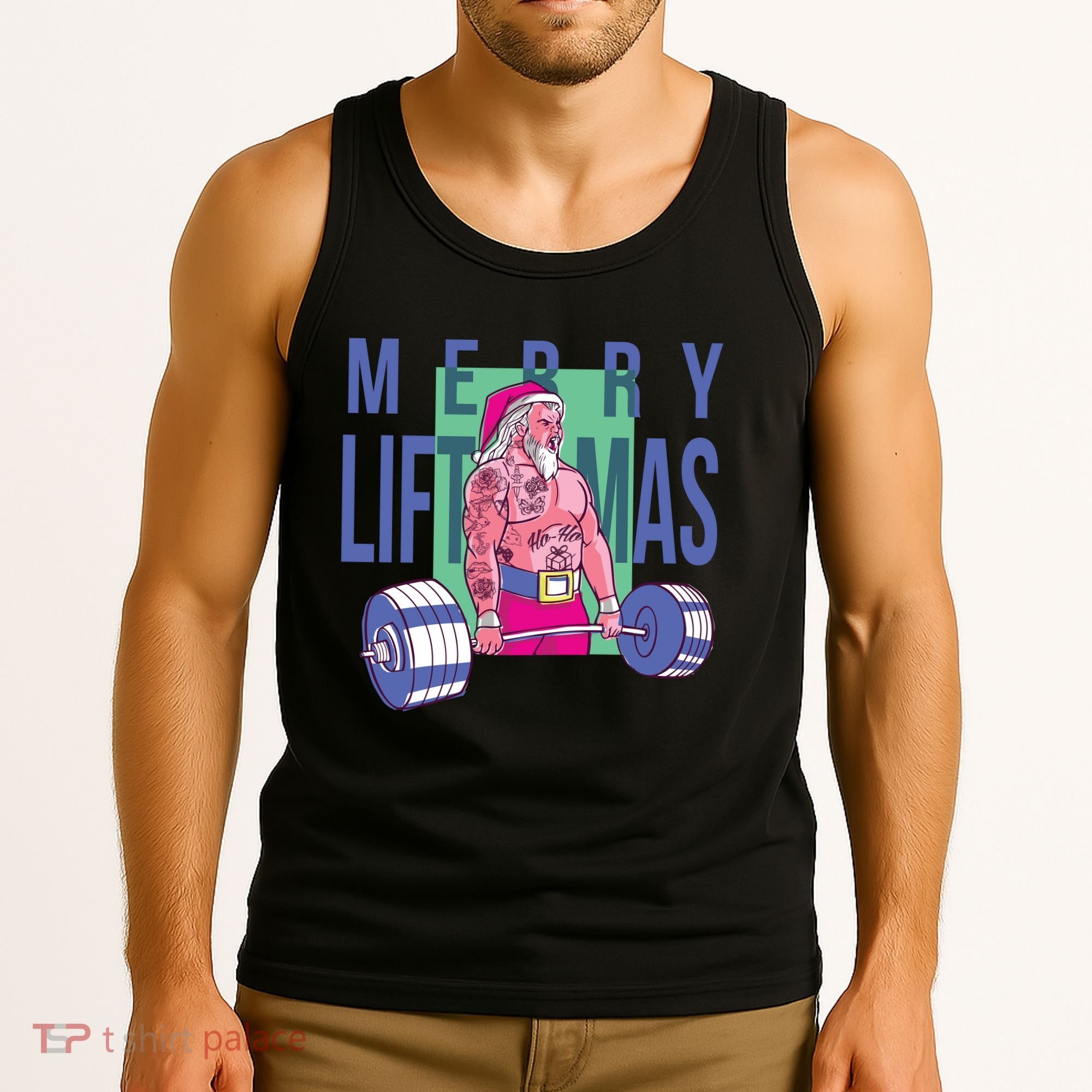Merry Liftmas Tattoo Santa Tank Top