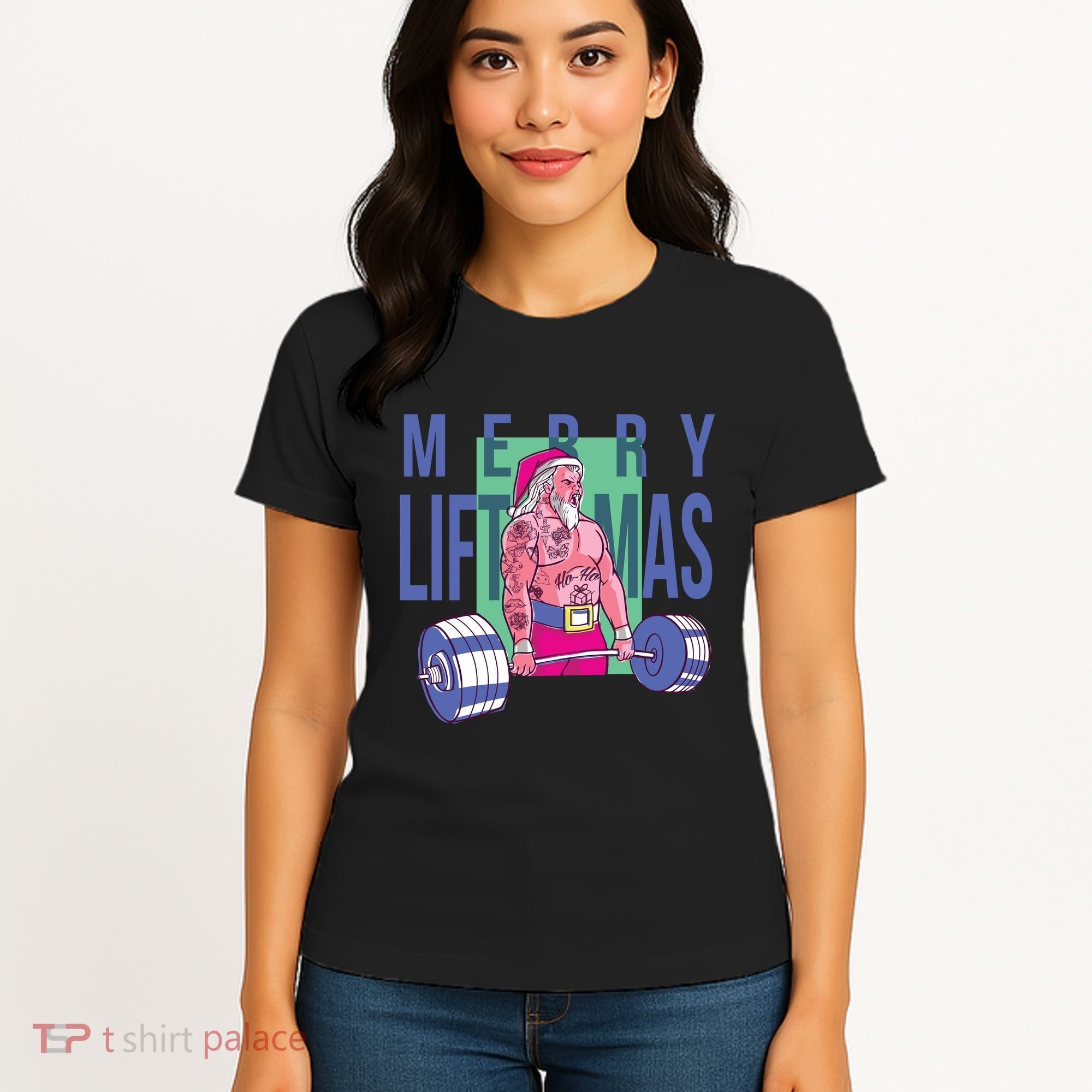 Merry Liftmas Tattoo Santa Women's T-Shirt