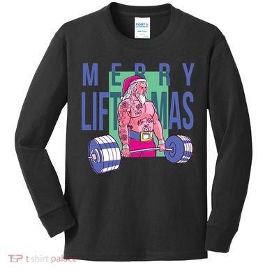 Merry Liftmas Tattoo Santa Kids Long Sleeve Shirt