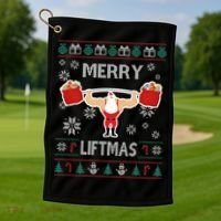 Merry Liftmas Ugly Christmas Golf Towel thumb 1