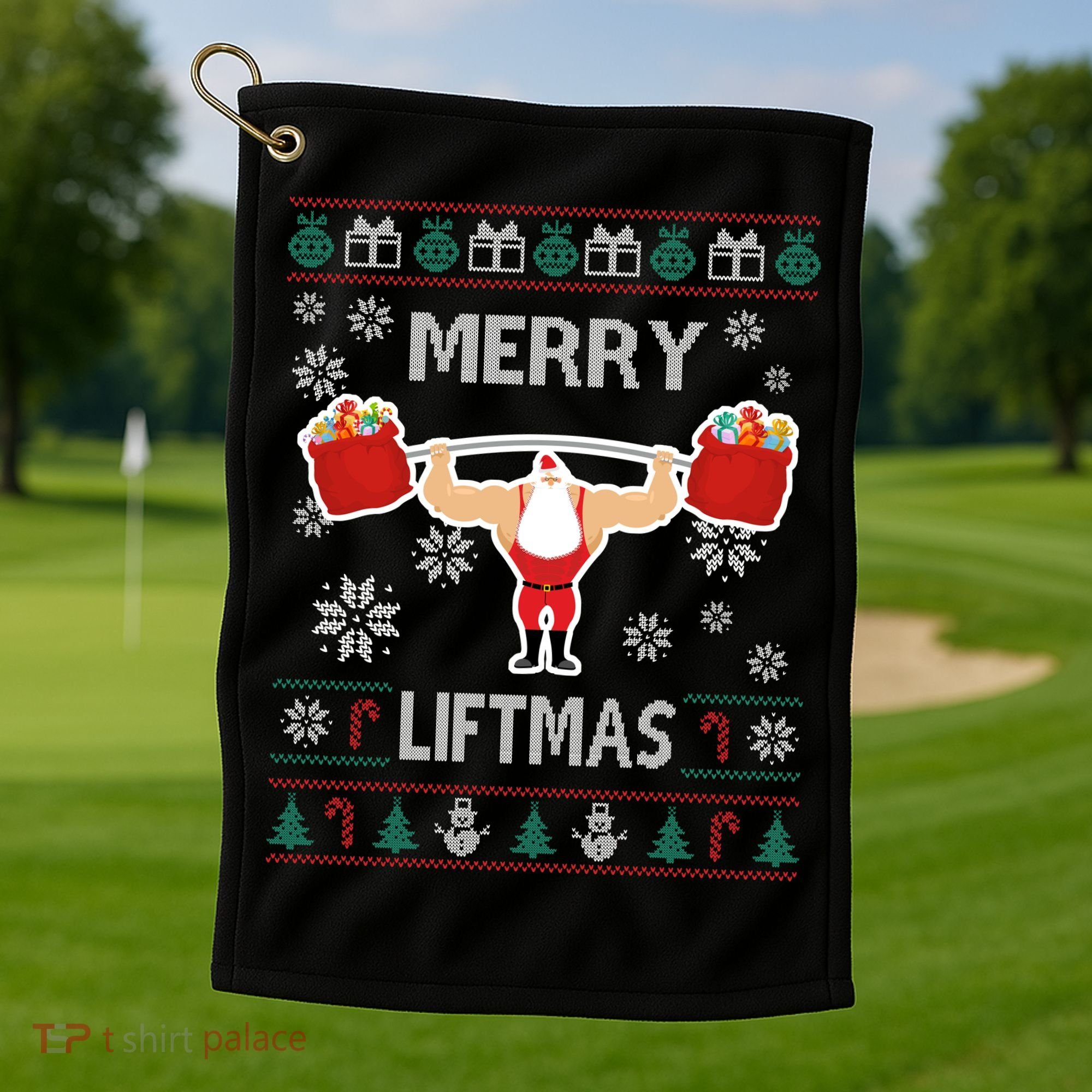 Merry Liftmas Ugly Christmas Golf Towel