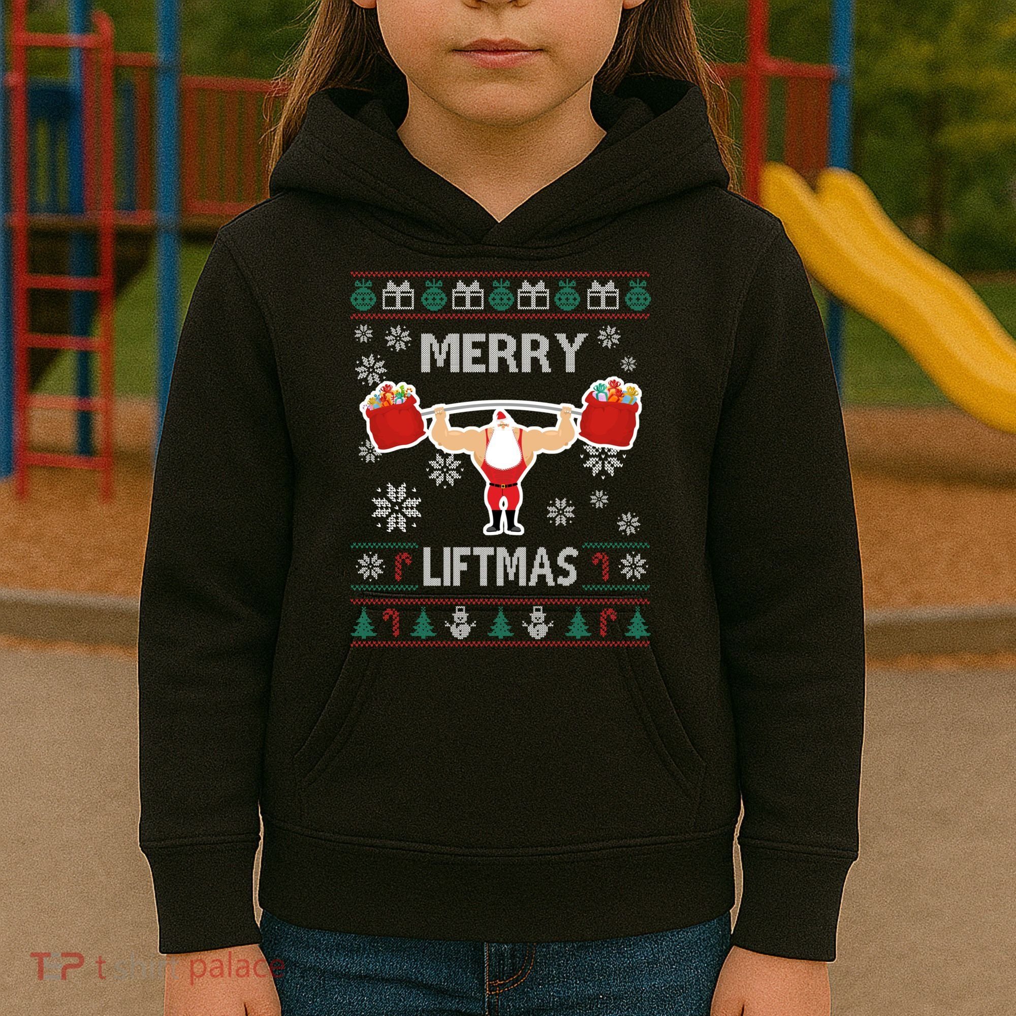 Merry Liftmas Ugly Christmas Kids Hoodie