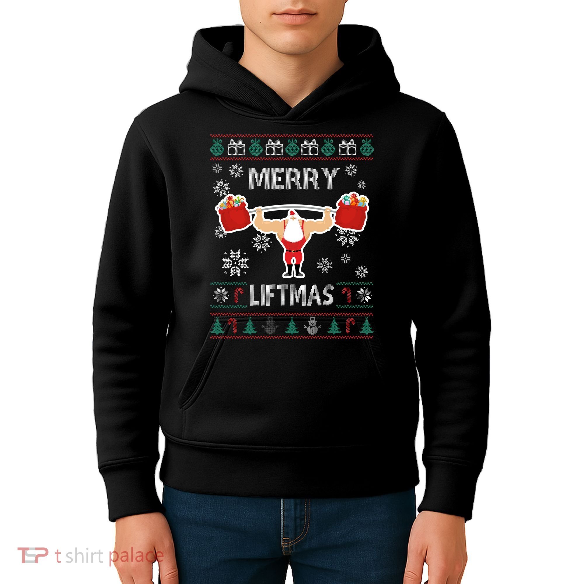 Merry Liftmas Ugly Christmas Kids Hoodie